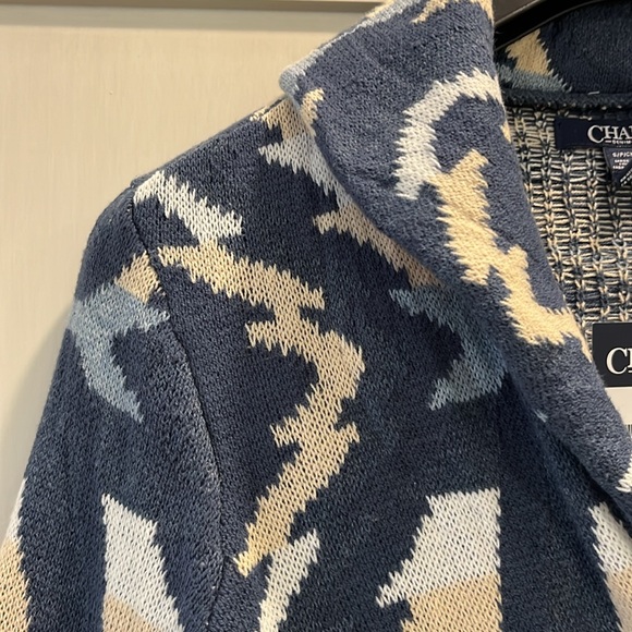 NWT Chaps Cowichan western weave blue white and cream long sleeve cardigan - Picture 4 of 7